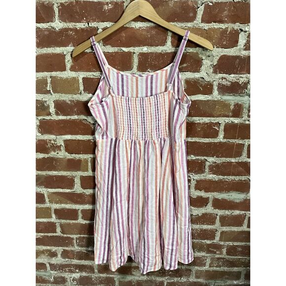 GAP Size S Linen Blend Strap Sundress Back Button Front Pink Striped Womens - Picture 3 of 4
